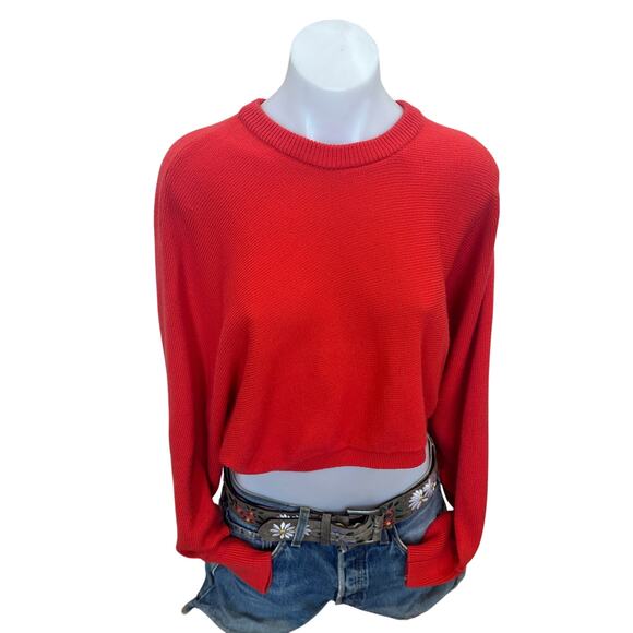 Michael Kors Burnt Orange Cropped Sweater LARGE Dolman Sleeve Designer $255 Flaw - Picture 7 of 12